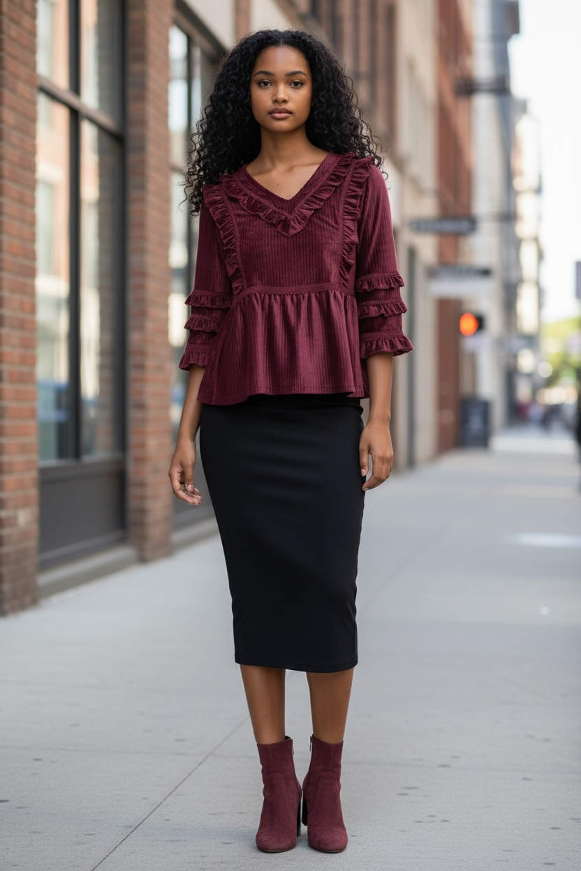 Frill Seeker Ruffled Velvet Peplum Blouse