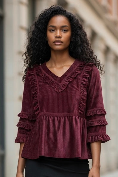 Frill Seeker Ruffled Velvet Peplum Blouse