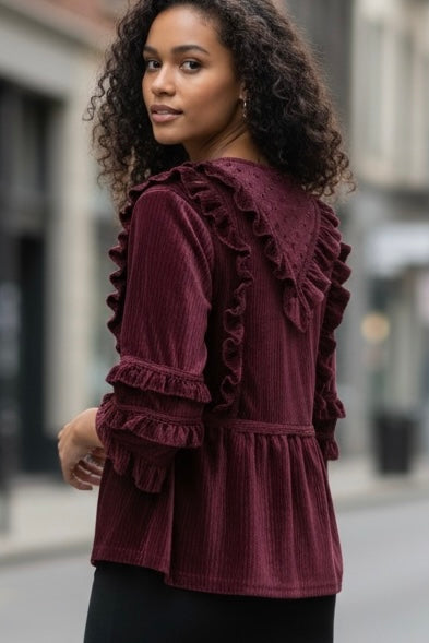 Frill Seeker Ruffled Velvet Peplum Blouse
