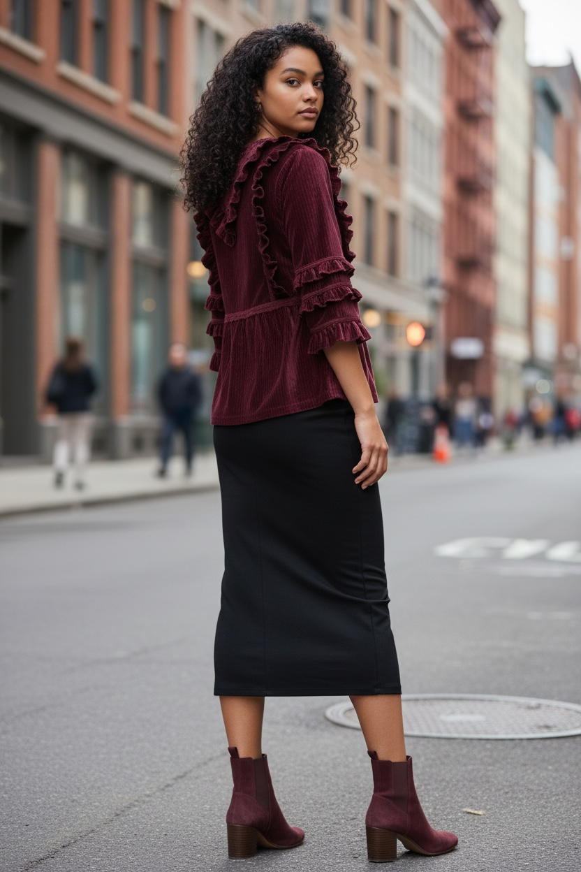 Frill Seeker Ruffled Velvet Peplum Blouse
