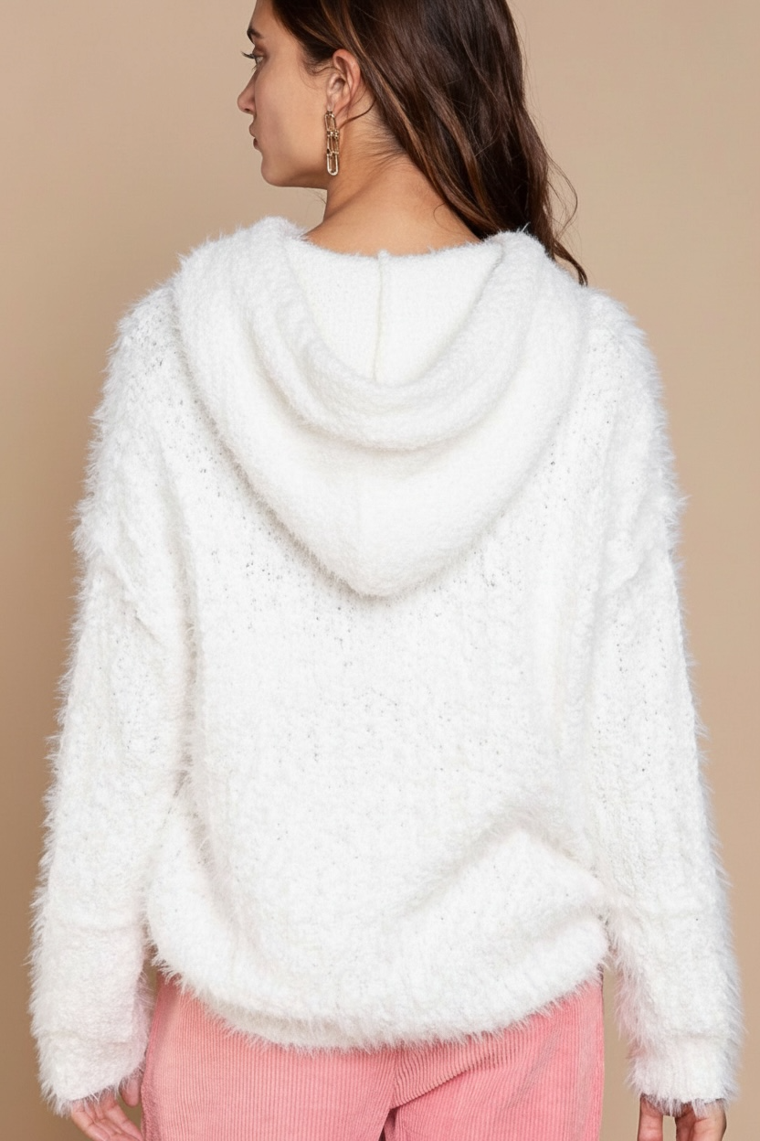Fluff Yeah Half Button Hooded Eyelash Sweater