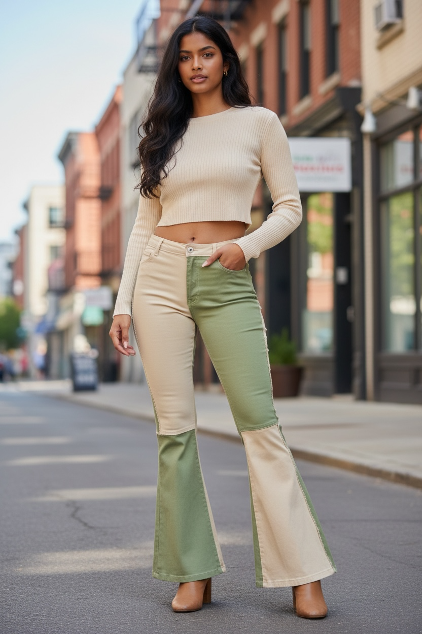 Side Hustle High Waist Color Block Denim Flares