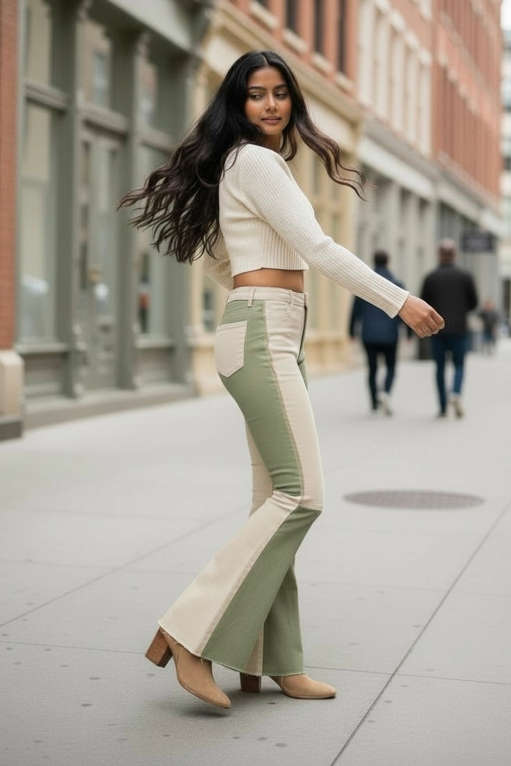 Side Hustle High Waist Color Block Denim Flares