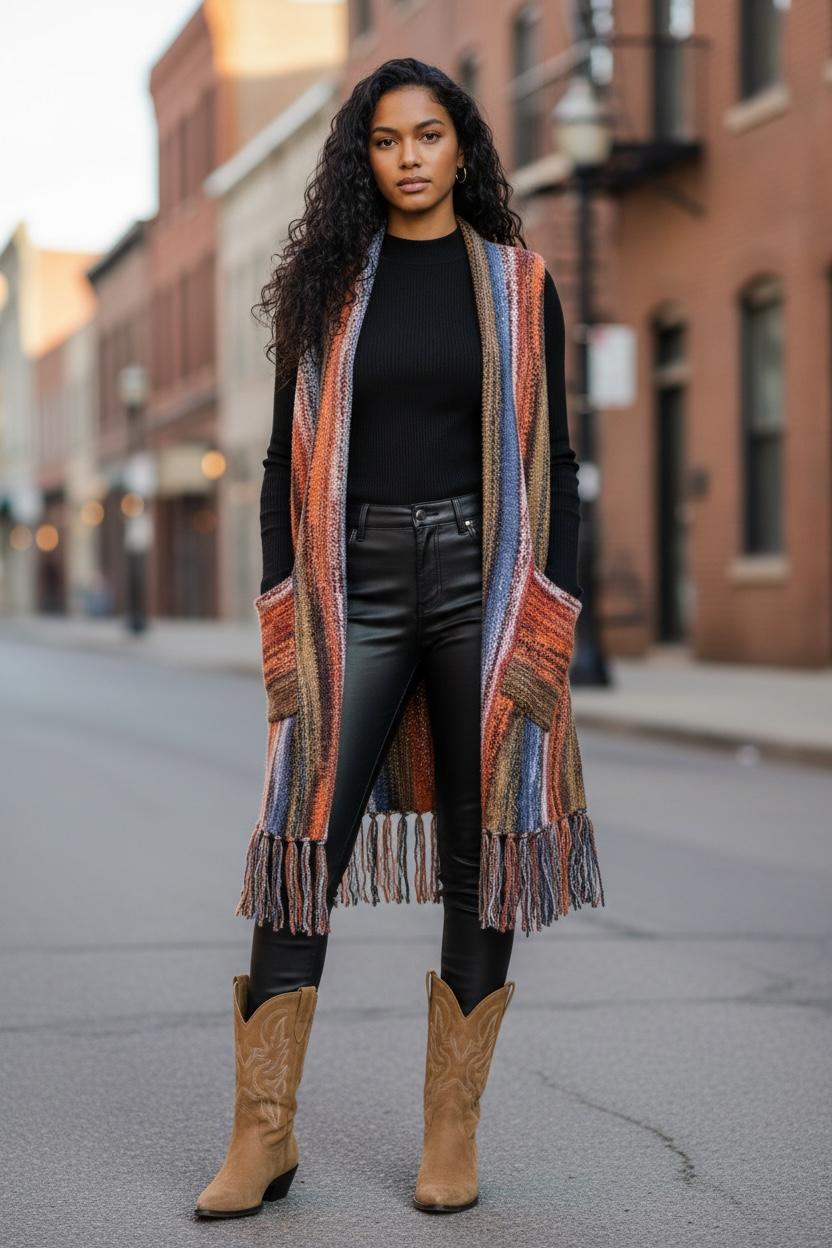 Walk of Fringe Color Blend Open Front Vest