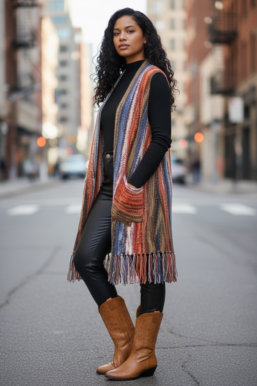 Walk of Fringe Color Blend Open Front Vest