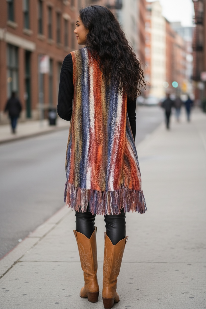 Walk of Fringe Color Blend Open Front Vest