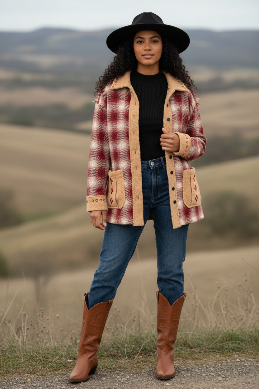 Red Rock Royale Plaid Embroidered Jacket