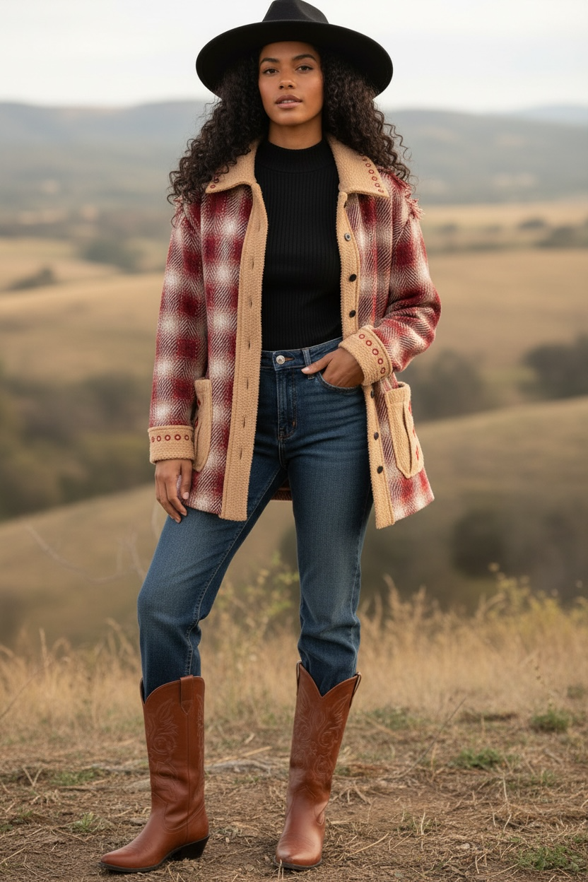 Red Rock Royale Plaid Embroidered Jacket