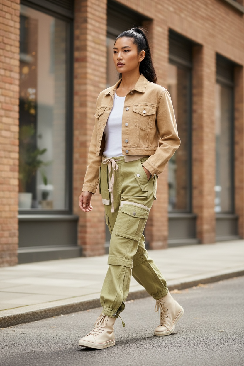 Matcha-alatte Slouchy Y2K Cargo Jogger Pants