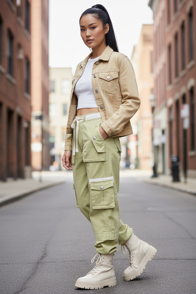 Matcha-alatte Slouchy Y2K Cargo Jogger Pants