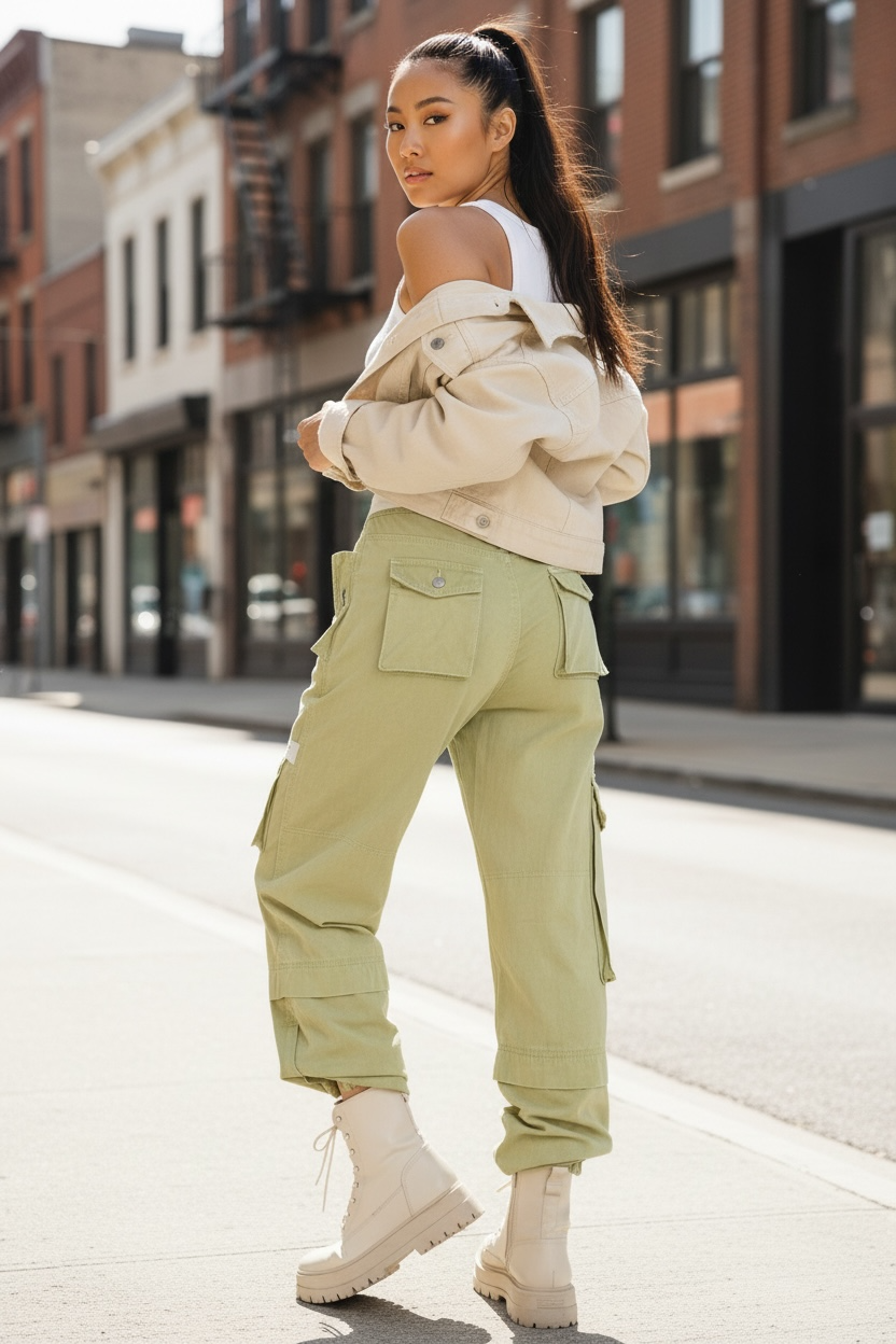 Matcha-alatte Slouchy Y2K Cargo Jogger Pants