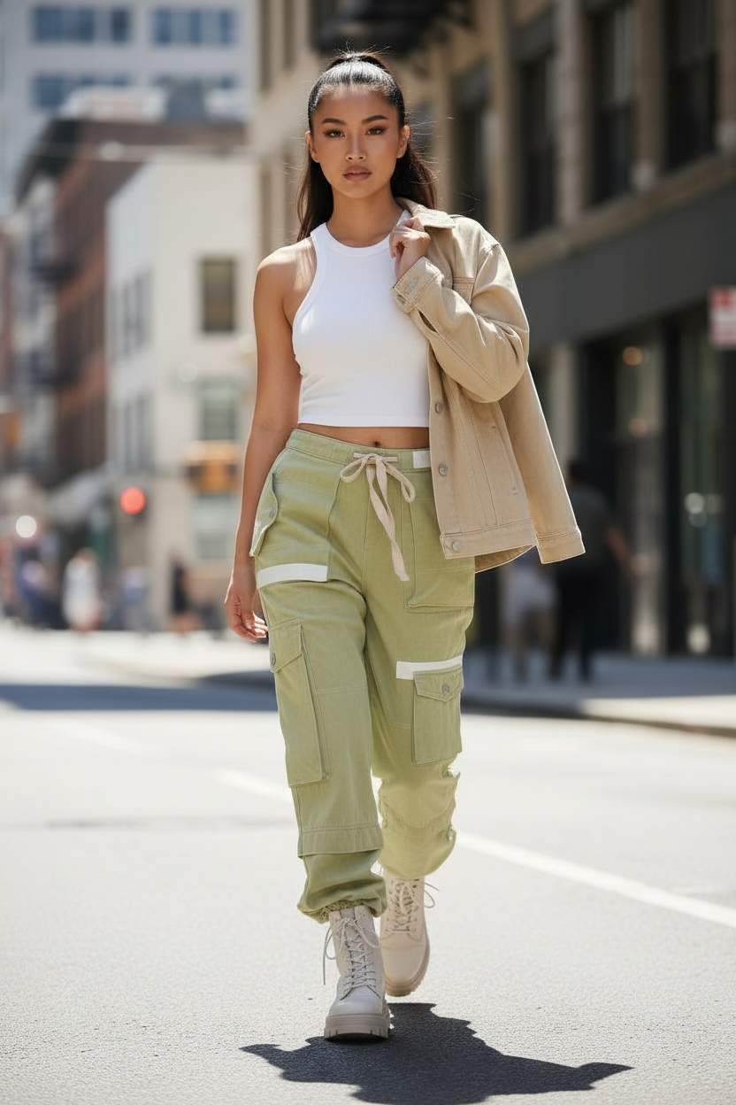 Matcha-alatte Slouchy Y2K Cargo Jogger Pants