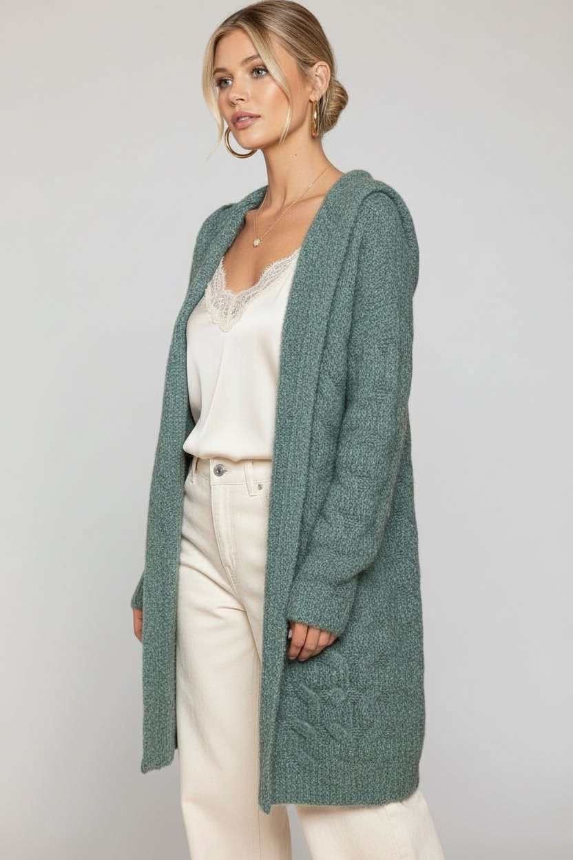 Jade With Envy Plush + Fuzzy Hooded Cardigan