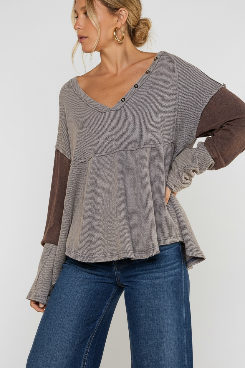 Off Script Waffle Knit Babydoll Top