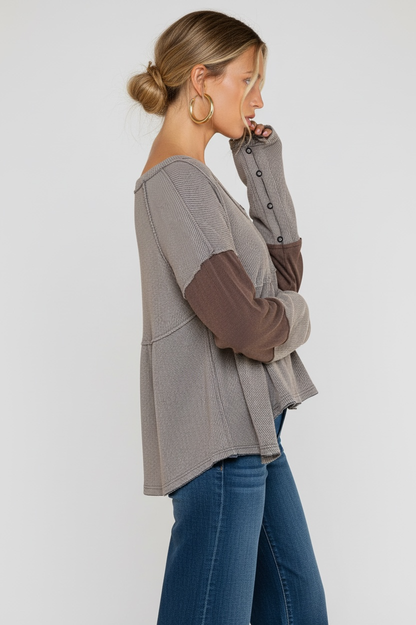 Off Script Waffle Knit Babydoll Top