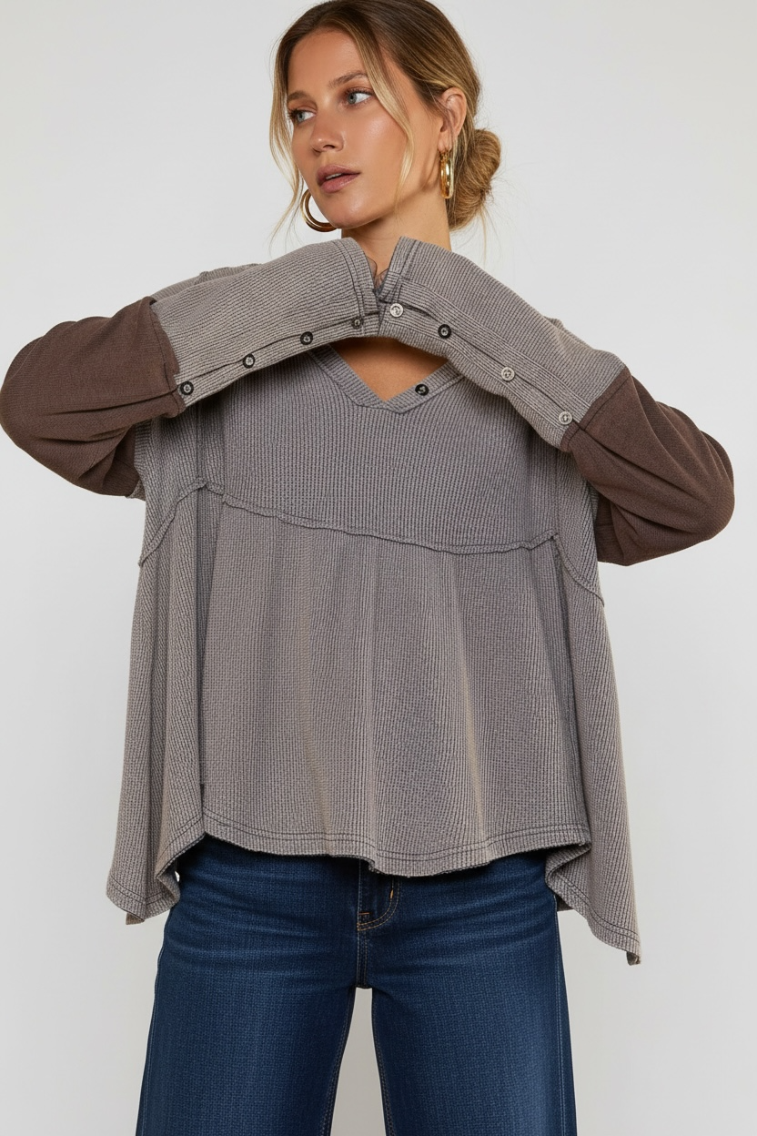 Off Script Waffle Knit Babydoll Top