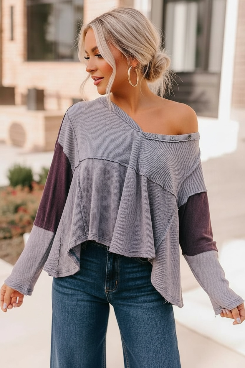 Off Script Waffle Knit Babydoll Top