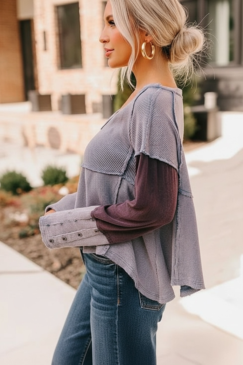 Off Script Waffle Knit Babydoll Top