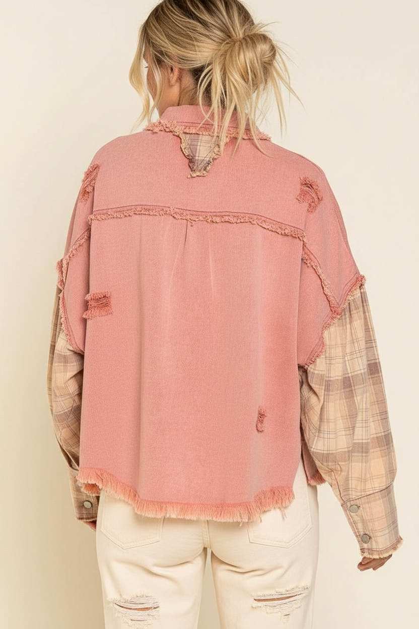 Loose Ends Plaid + Denim Button Front Shacket