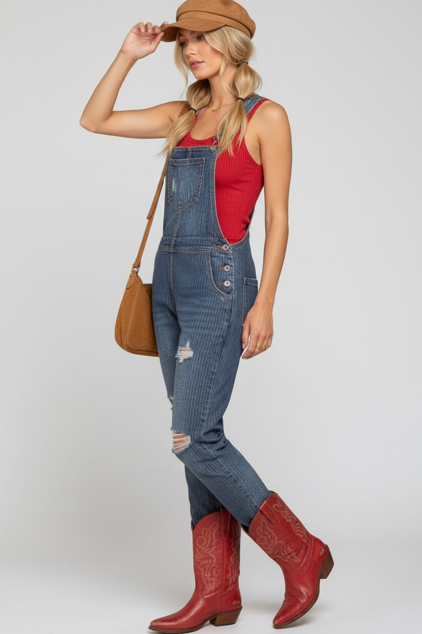 Backroad Blues Striped Denim Overalls