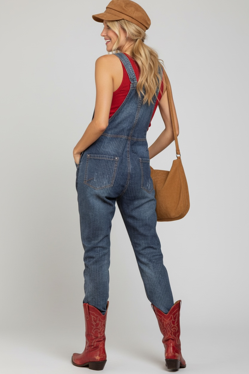 Backroad Blues Striped Denim Overalls
