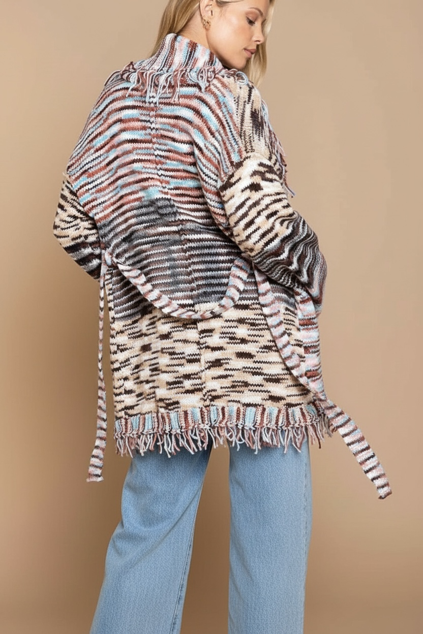 Sonoran Skies Belted Fringe Cardigan