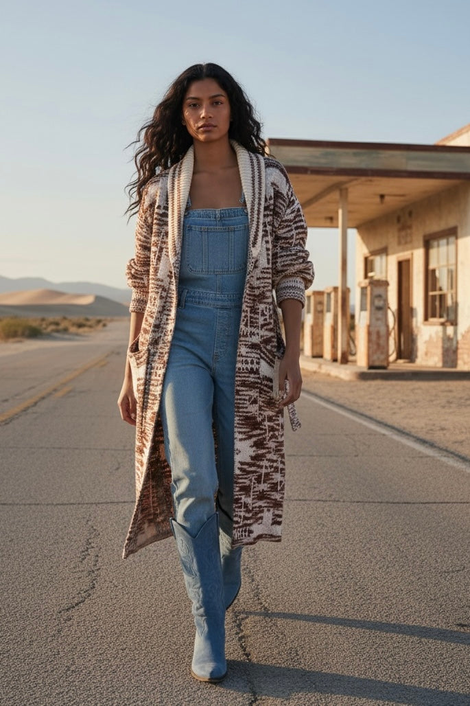 Western Geometric Belted Long Sweater Cardigan | Pockets – xoxo, klowe