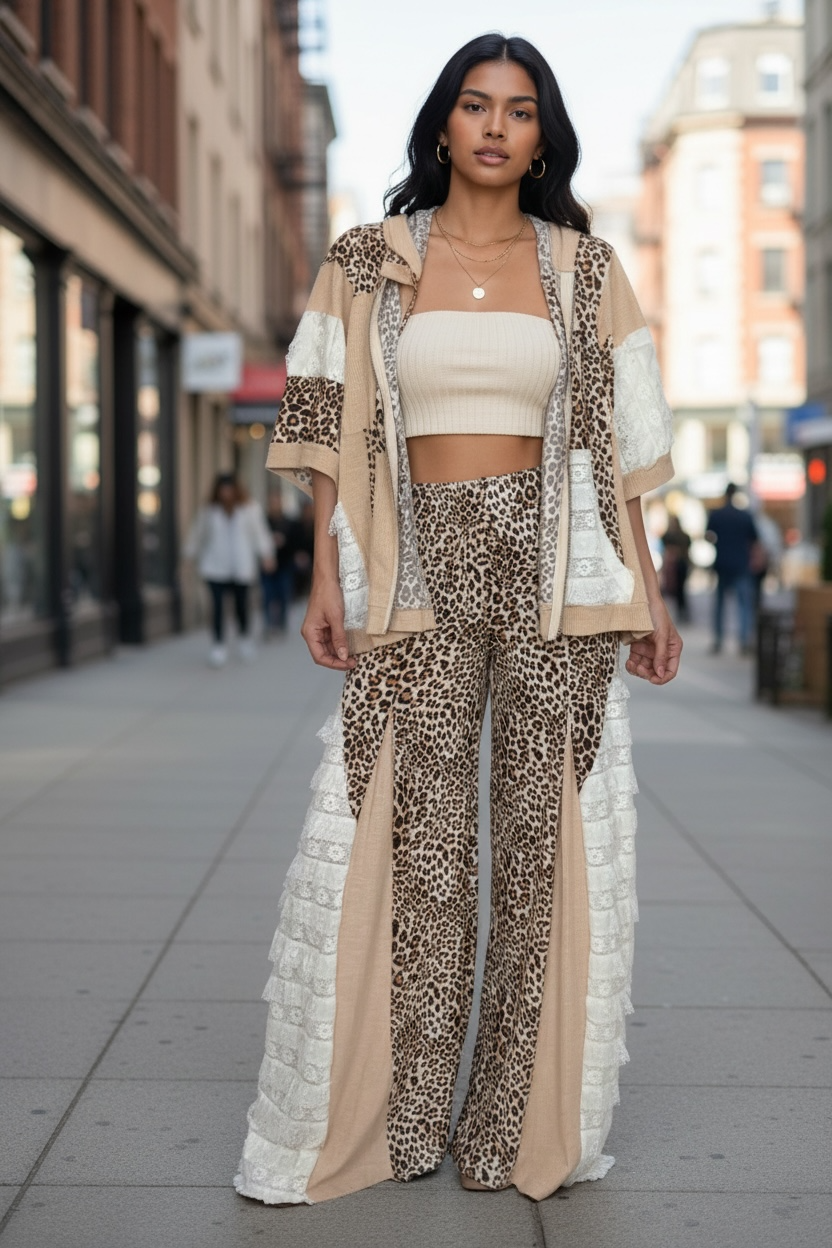 Iconic Leopard + Lace Patchwork Palazzo Pants