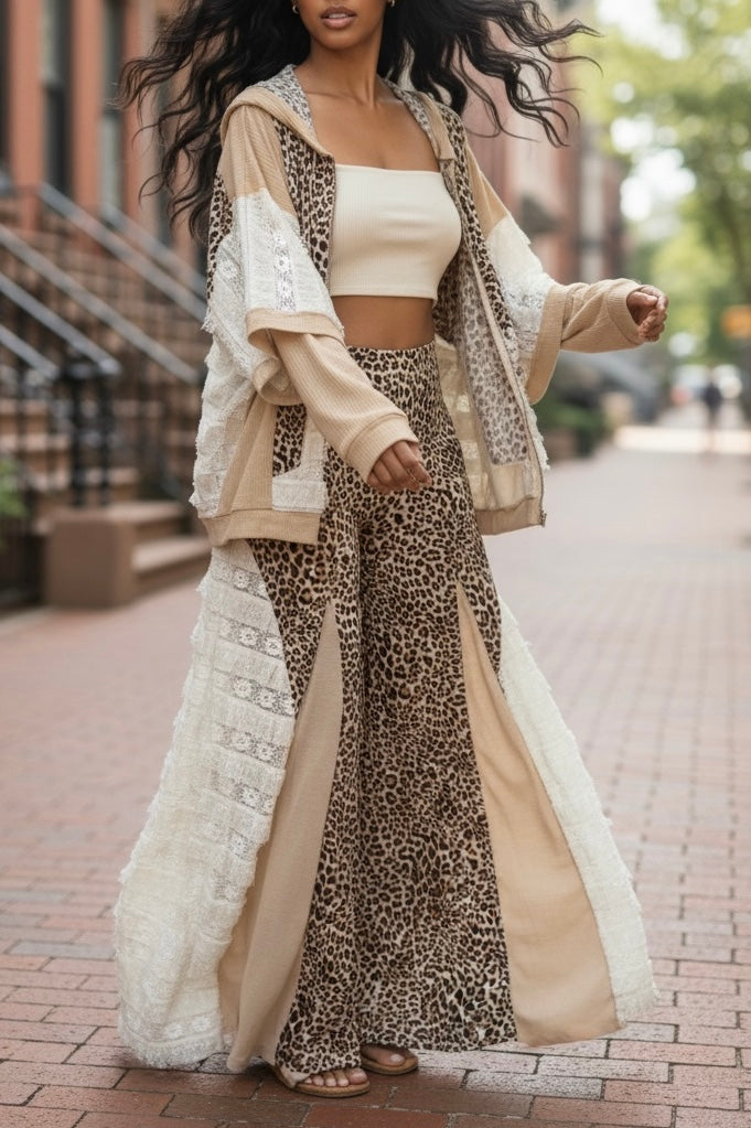 Iconic Leopard + Lace Patchwork Zip Up Hoodie