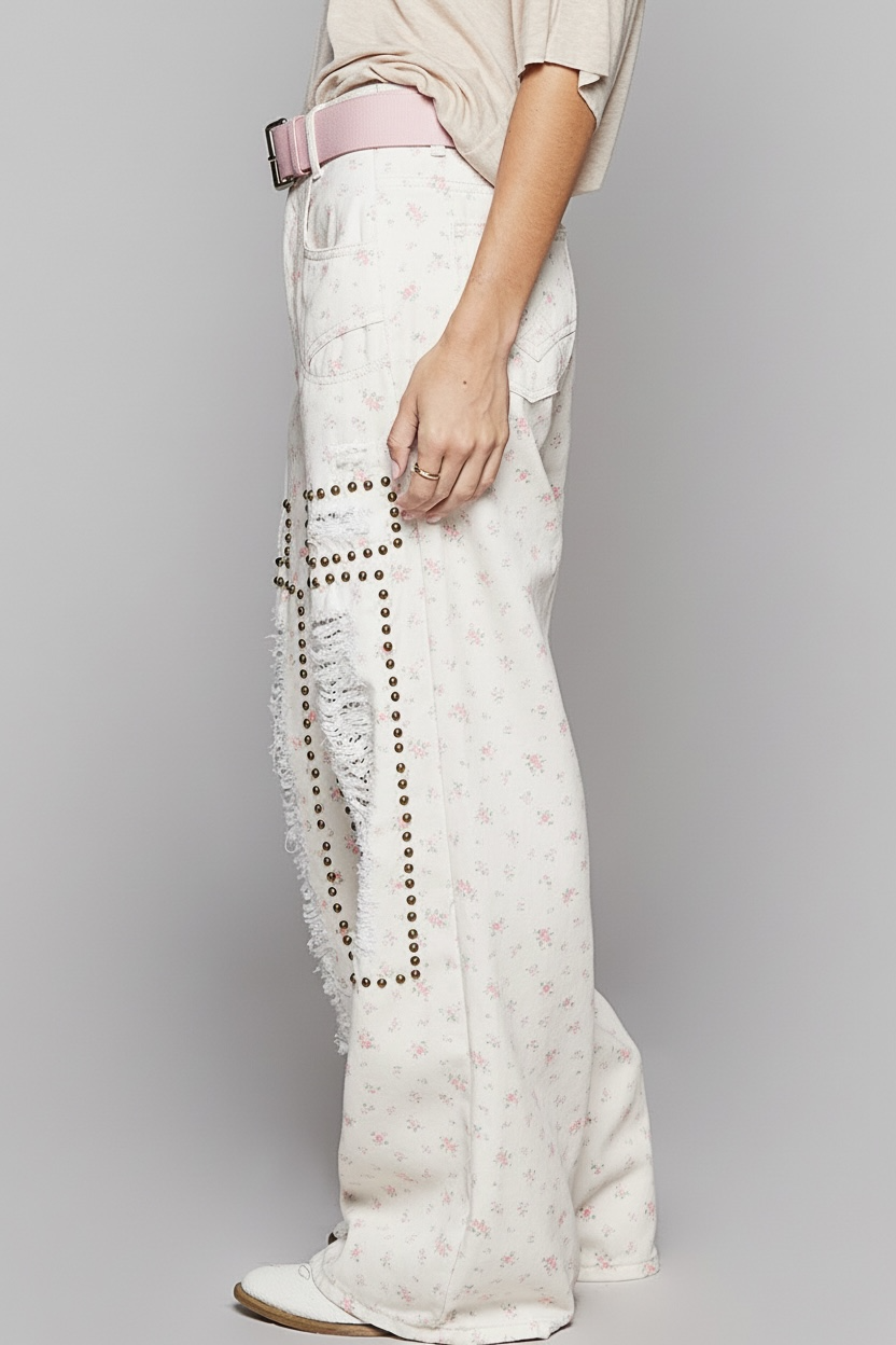 Bad Romance Floral Studded Distressed Jeans