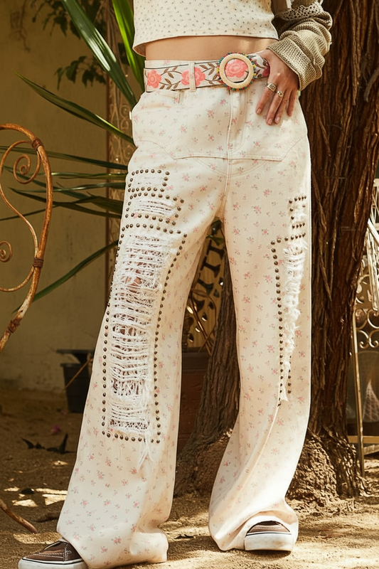 Bad Romance Floral Studded Distressed Jeans
