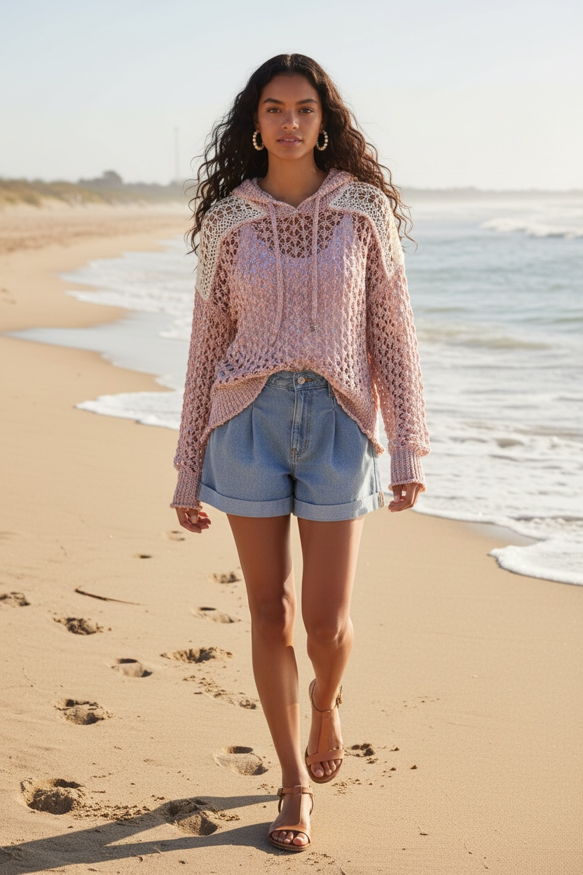 Oceanside Open Knit Hooded Sweater | 3 Colors