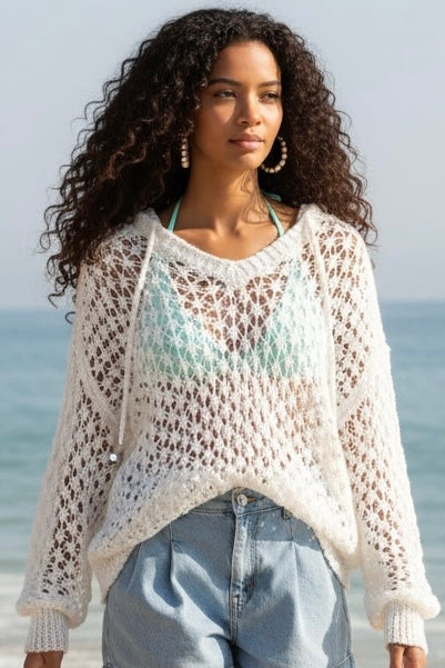 Oceanside Open Knit Hooded Sweater | 3 Colors