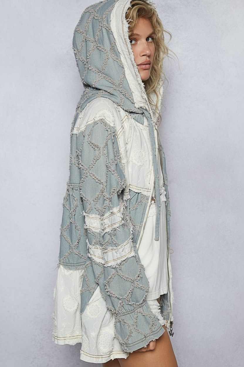 Blue Moon Zip Up Denim Hoodie