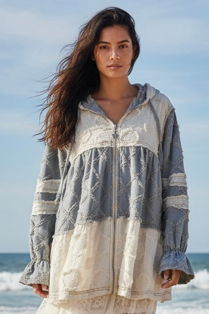 Blue Moon Zip Up Denim Hoodie