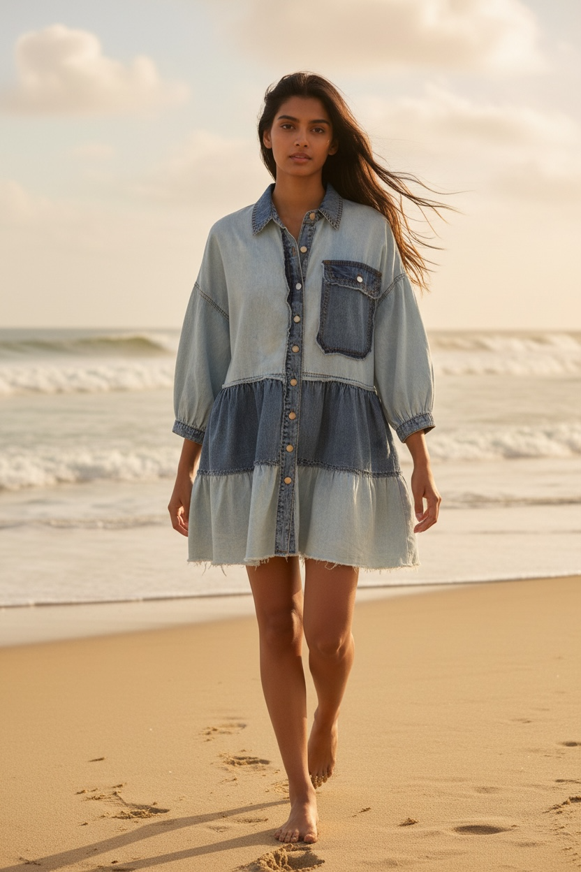 Boardwalk Blues Tiered Denim Dress