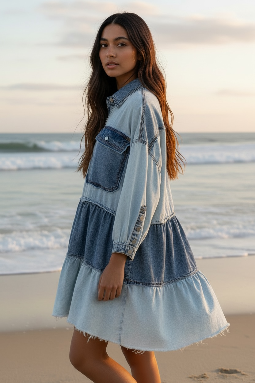 Boardwalk Blues Tiered Denim Dress