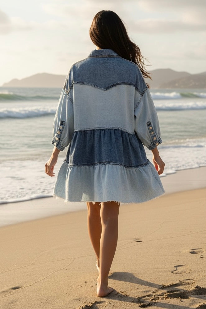 Boardwalk Blues Tiered Denim Dress