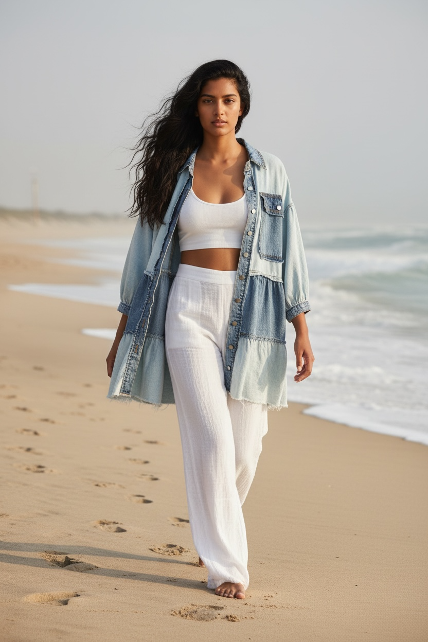 Boardwalk Blues Tiered Denim Dress