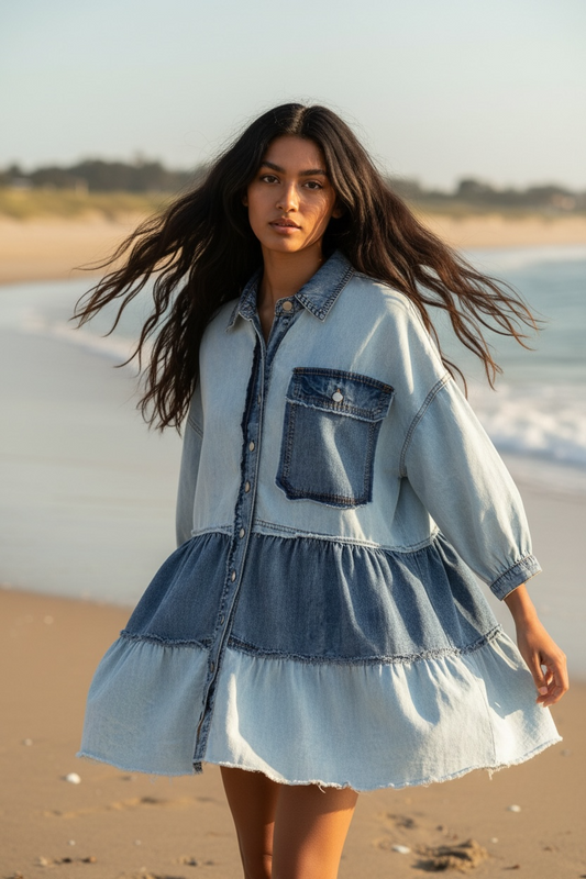Boardwalk Blues Tiered Denim Dress