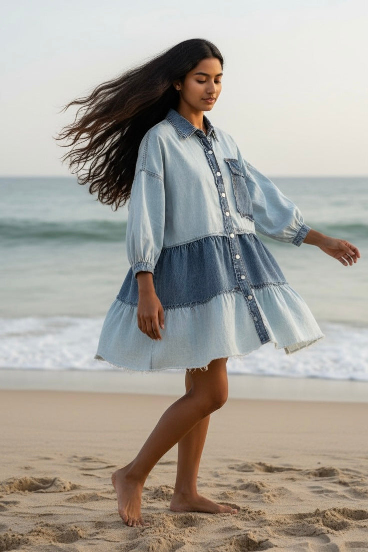 Boardwalk Blues Tiered Denim Dress