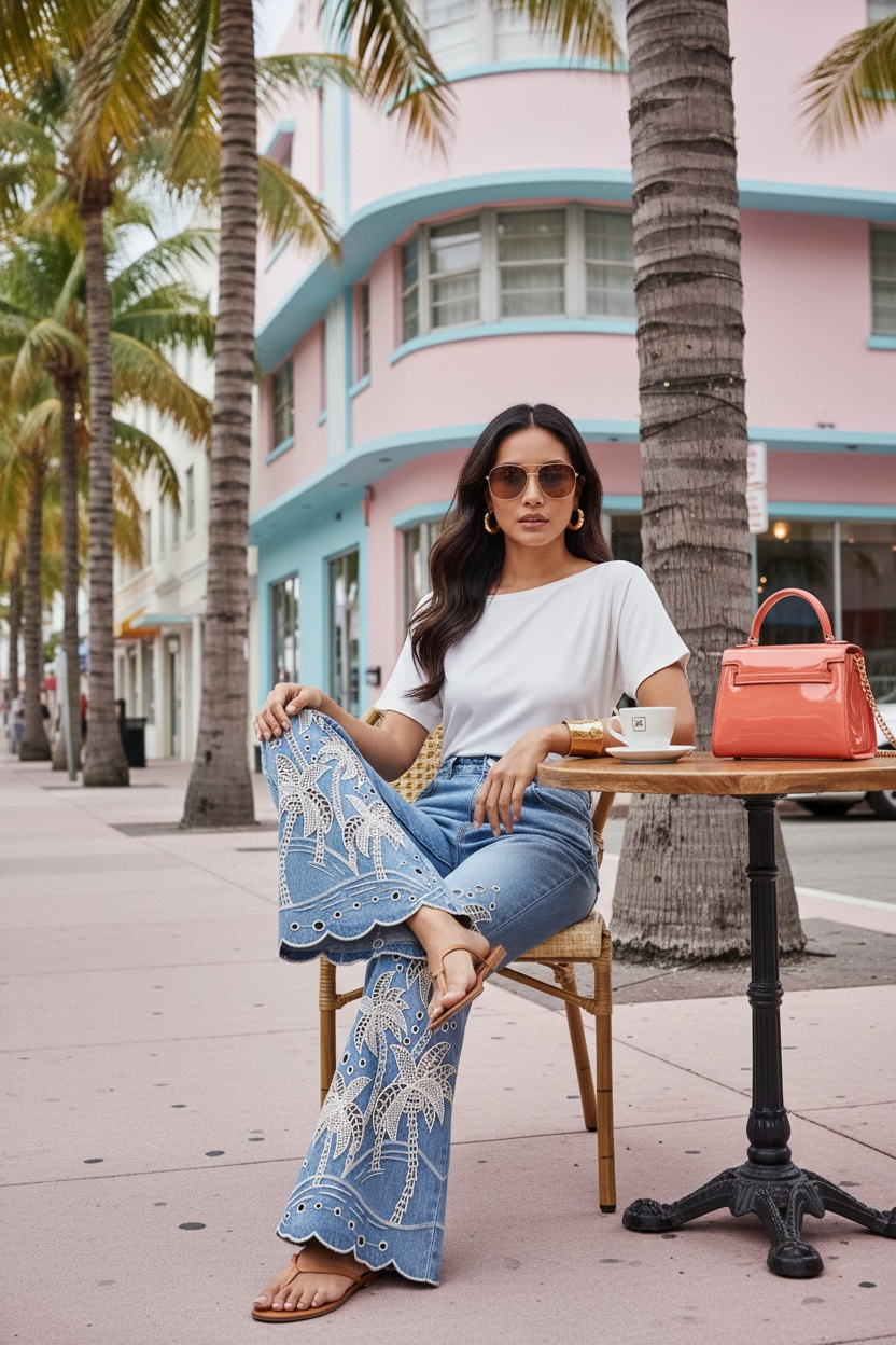 Postcards From Paradise Palm Tree Eyelet Jeans