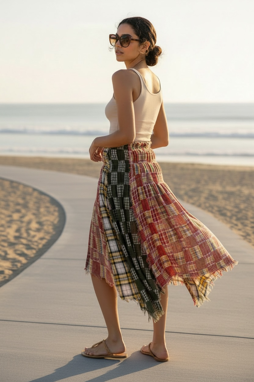 Sun Up Sun Down Plaid Patchwork Convertible Skirt