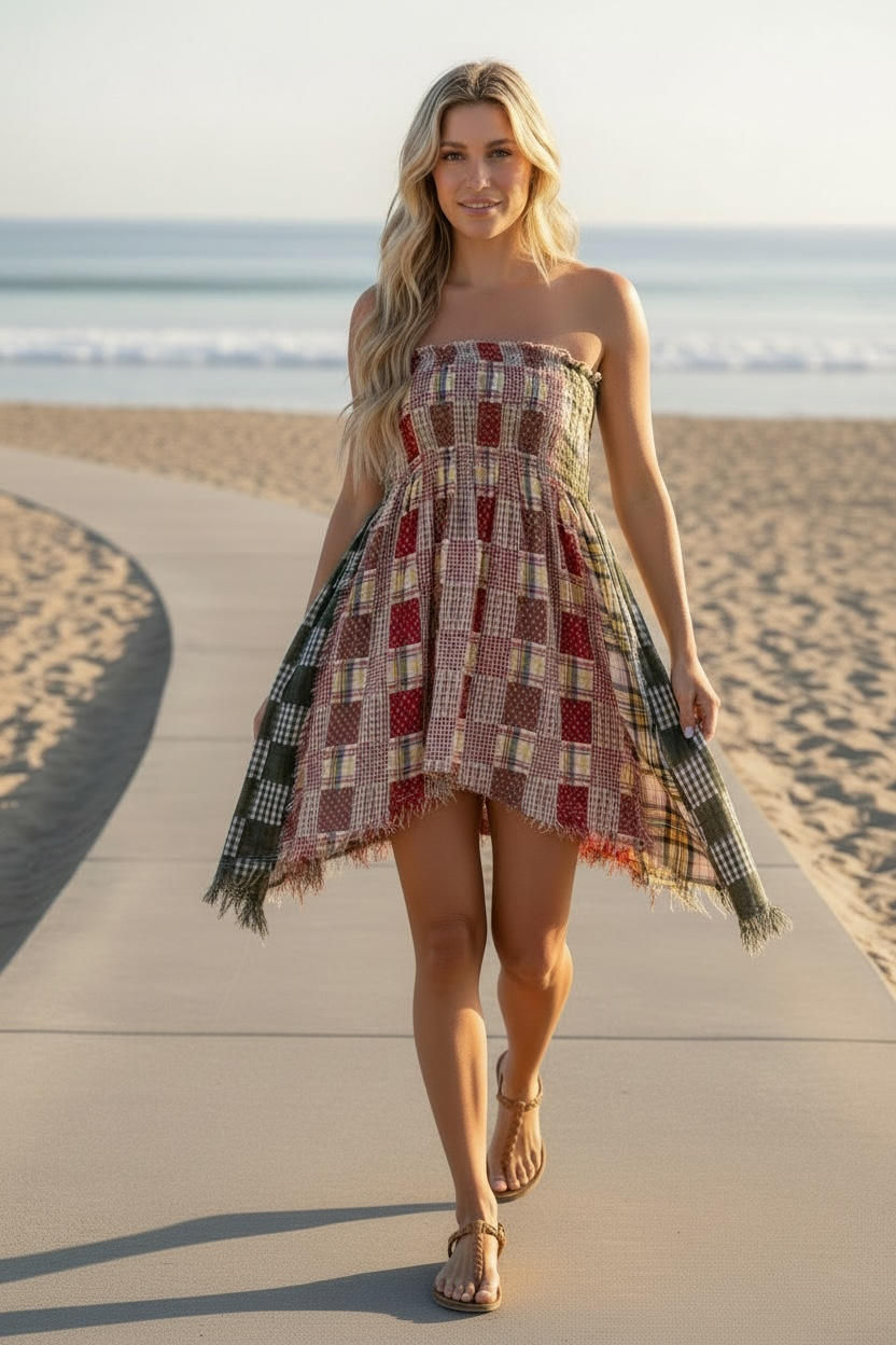Sun Up Sun Down Plaid Patchwork Convertible Skirt