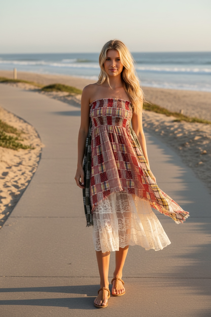 Sun Up Sun Down Plaid Patchwork Convertible Skirt