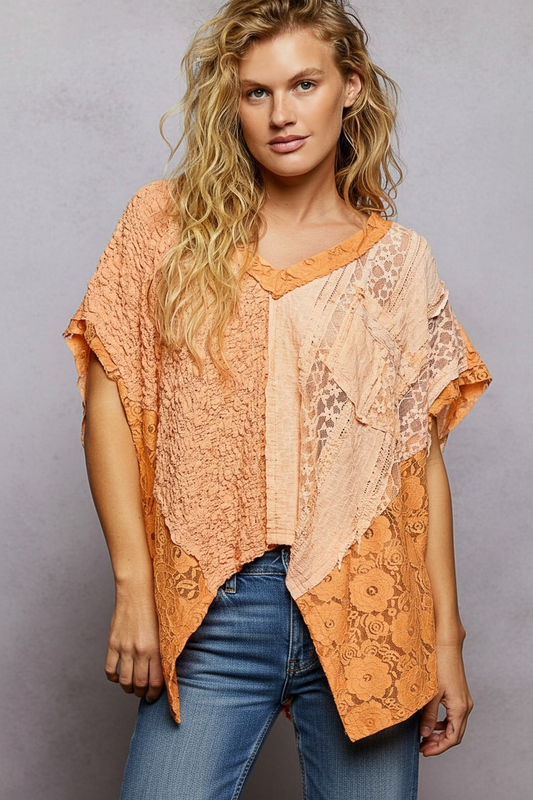 Angel Baby Patchwork Lace V Neck Top | 2 Colors