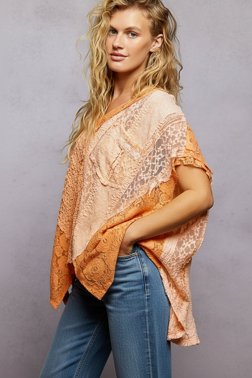 Angel Baby Patchwork Lace V Neck Top | 2 Colors