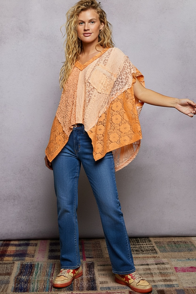 Angel Baby Patchwork Lace V Neck Top | 2 Colors