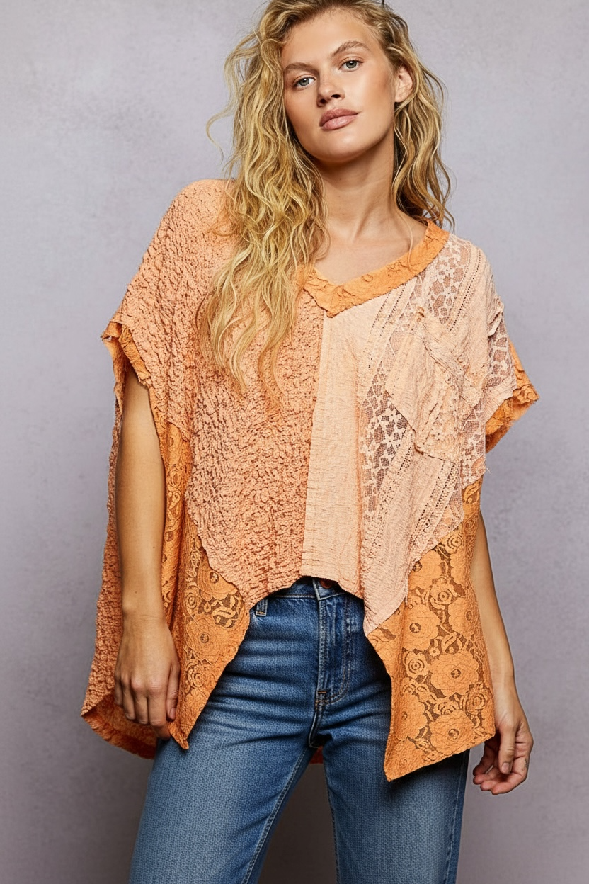 Angel Baby Patchwork Lace V Neck Top | 2 Colors