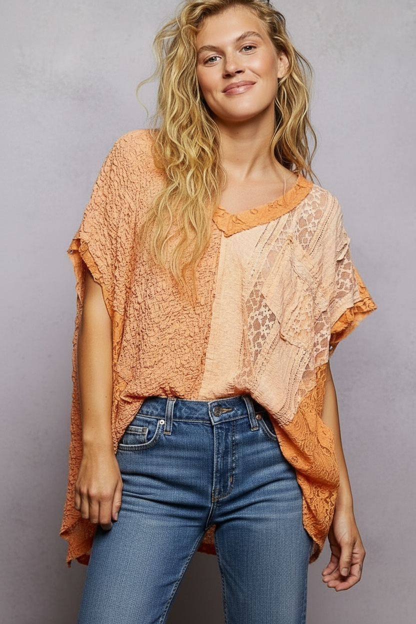 Angel Baby Patchwork Lace V Neck Top | 2 Colors